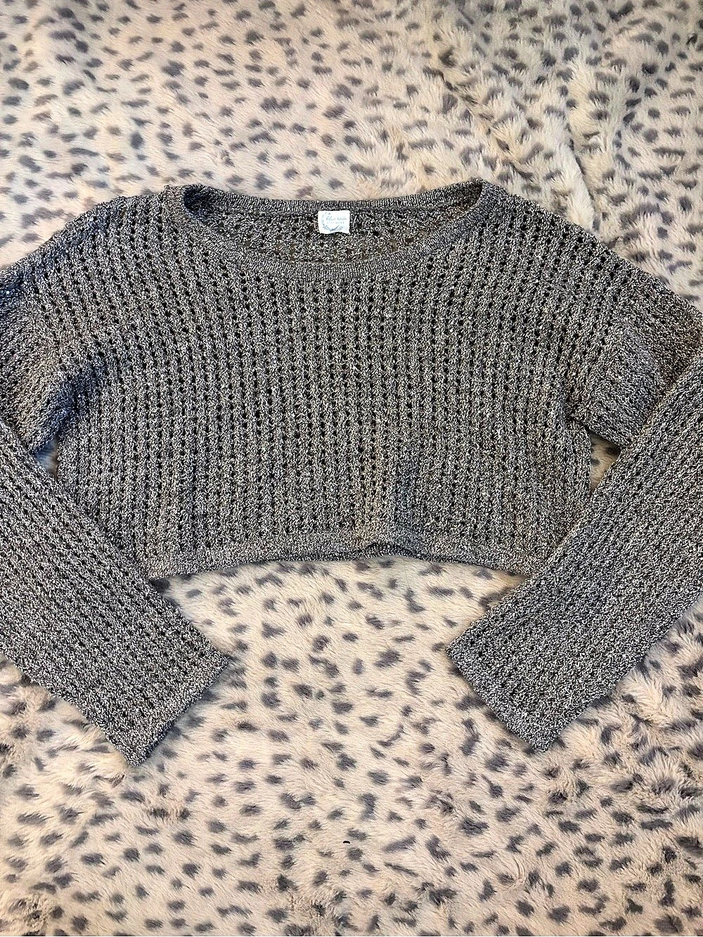Blue Rain Cropped Knit Sweater in Gray
